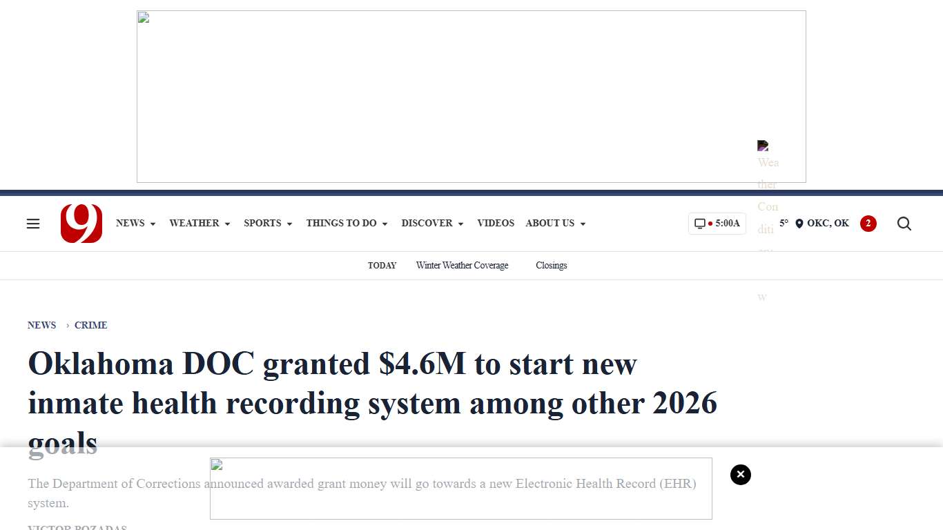 Oklahoma DOC granted $4.6M to start new inmate health recording system among other 2026 goals - News9.com